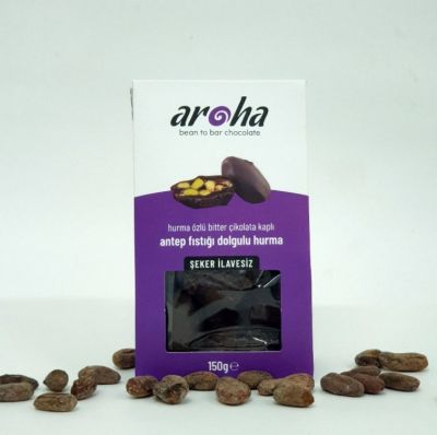 Aroha %85 Bitter Çikolata Kaplı Antep Fıstığı Dolgulu Hurma 150g