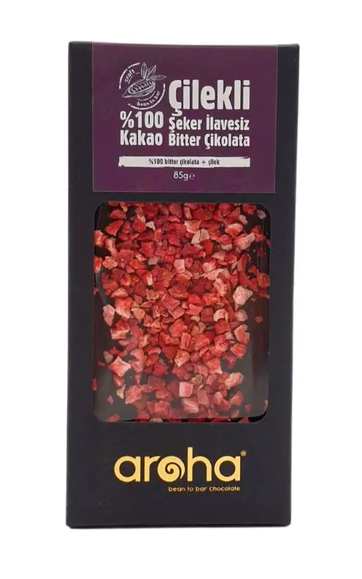 Aroha Çikolata Çilekli %100 Bitter 85g