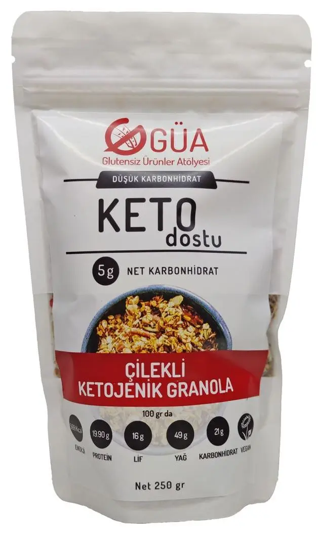 Glutensiz Ürünler Atölyesi - GUA Çilekli Ketojenik Granola 250g