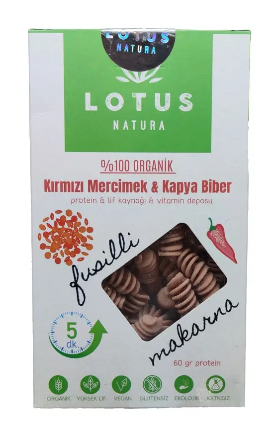 Lotus - Lotus Organik Glütensiz Kırmızı Mercimek Kapya Fusilli Makarna 200g