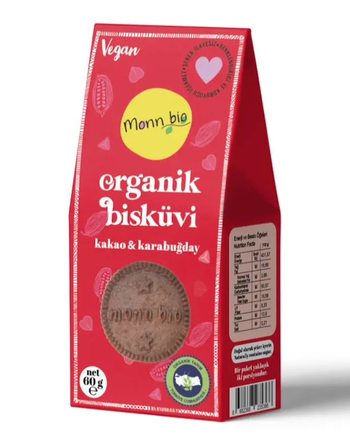 Monn Bio Organik Kakaolu Karabuğdaylı Bisküvi 60g