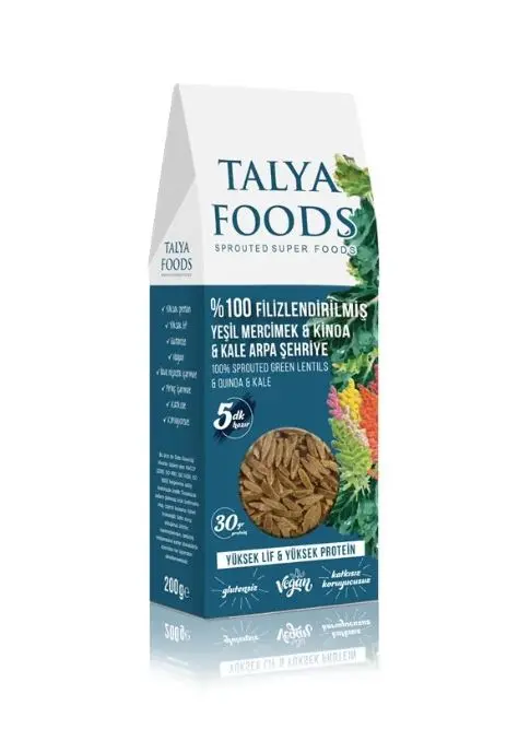 Talya Foods - Talya Foods Filizlendirilmiş Glutensiz Yeşil Mercimek - Kinoa - Kale Arpa Şehriye 200g